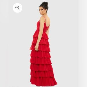 MacDuggal Red V-Neck Sleeveless Gown with Ruffled Skirt size 8
